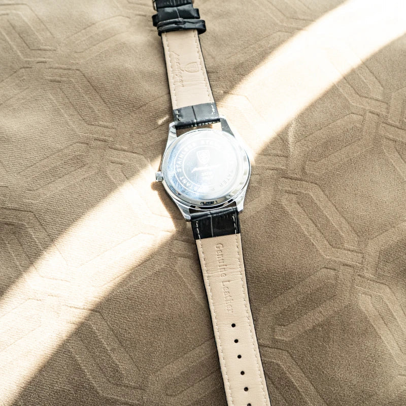 Relógio Masculino de Couro Poedagar Luminous Blue Steel 41mm