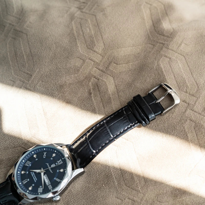 Relógio Masculino de Couro Poedagar Luminous Blue Steel 41mm