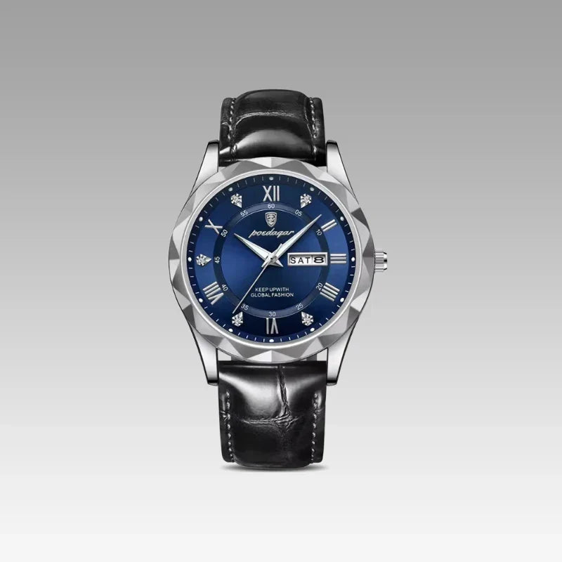 Relógio Masculino de Couro Poedagar Luminous Blue Steel 41mm