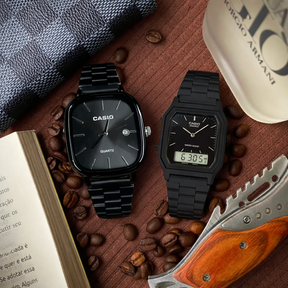 Kit 2 Relógios Casio Vintage ALL BLACK + Caixinha de Brinde