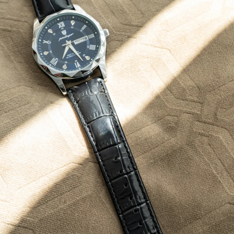 Relógio Masculino de Couro Poedagar Luminous Blue Steel 41mm