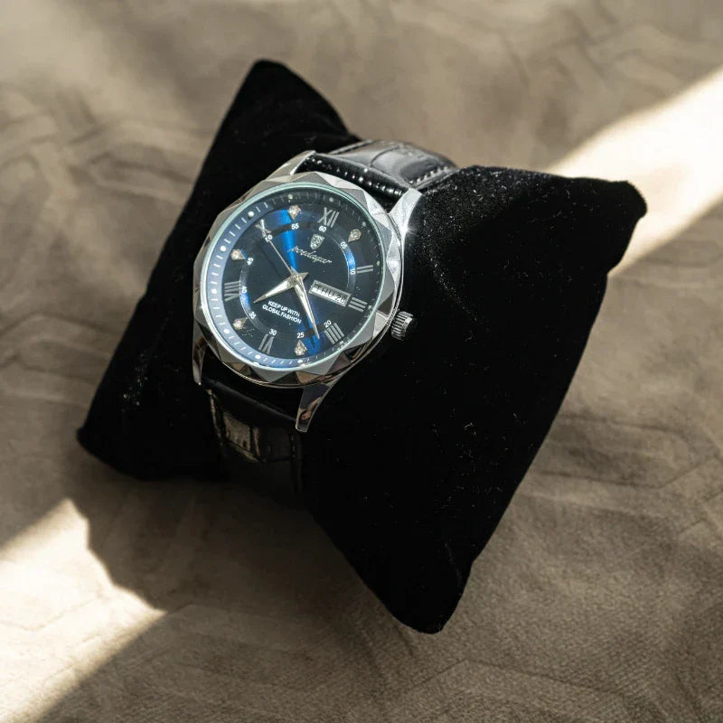 Relógio Masculino de Couro Poedagar Luminous Blue Steel 41mm
