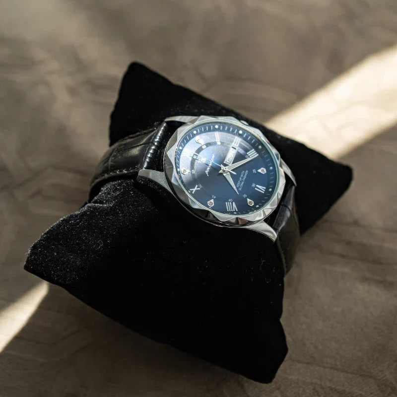 Relógio Masculino de Couro Poedagar Luminous Blue Steel 41mm