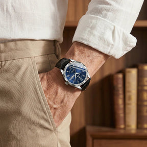 Relógio Masculino de Couro Poedagar Luminous Blue Steel 41mm